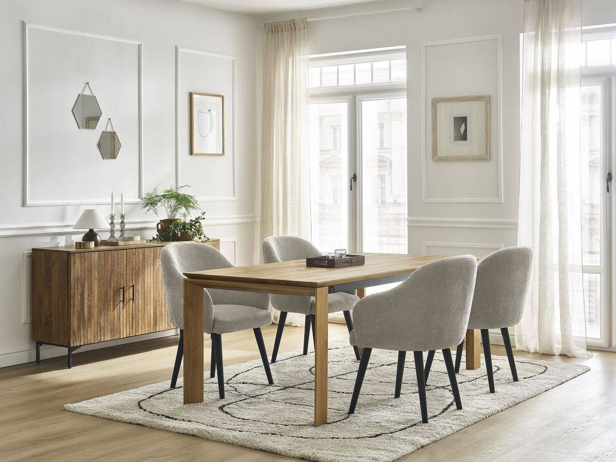 Bobochic Sophie Esszimmerstuhl mit skandinavischen Beinen, schwarz Strukturstoff Beige