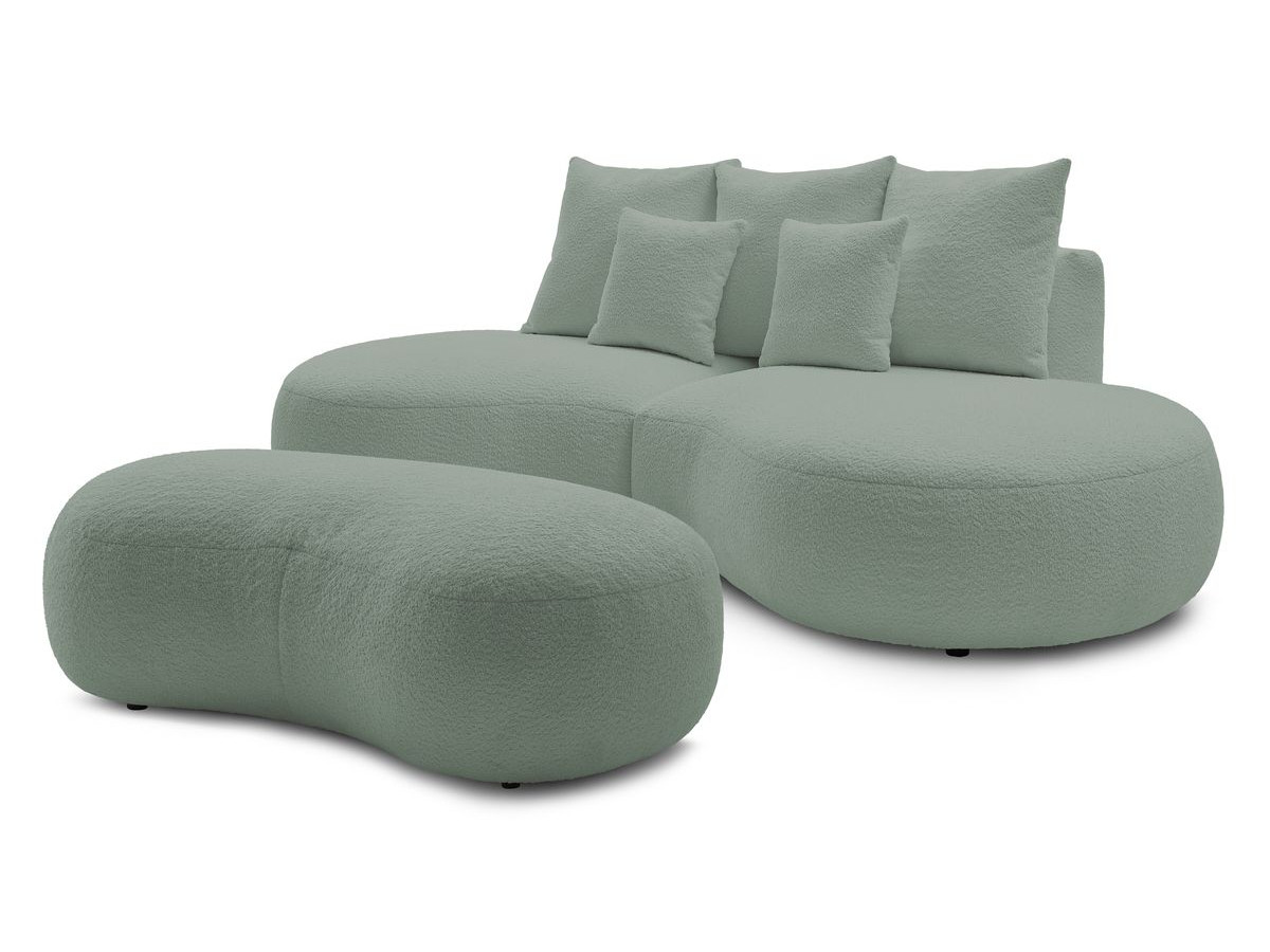 Bobochic Saint-germain Sofa 3-Sitzer mit Pouf Bouclé-Stoff Grün