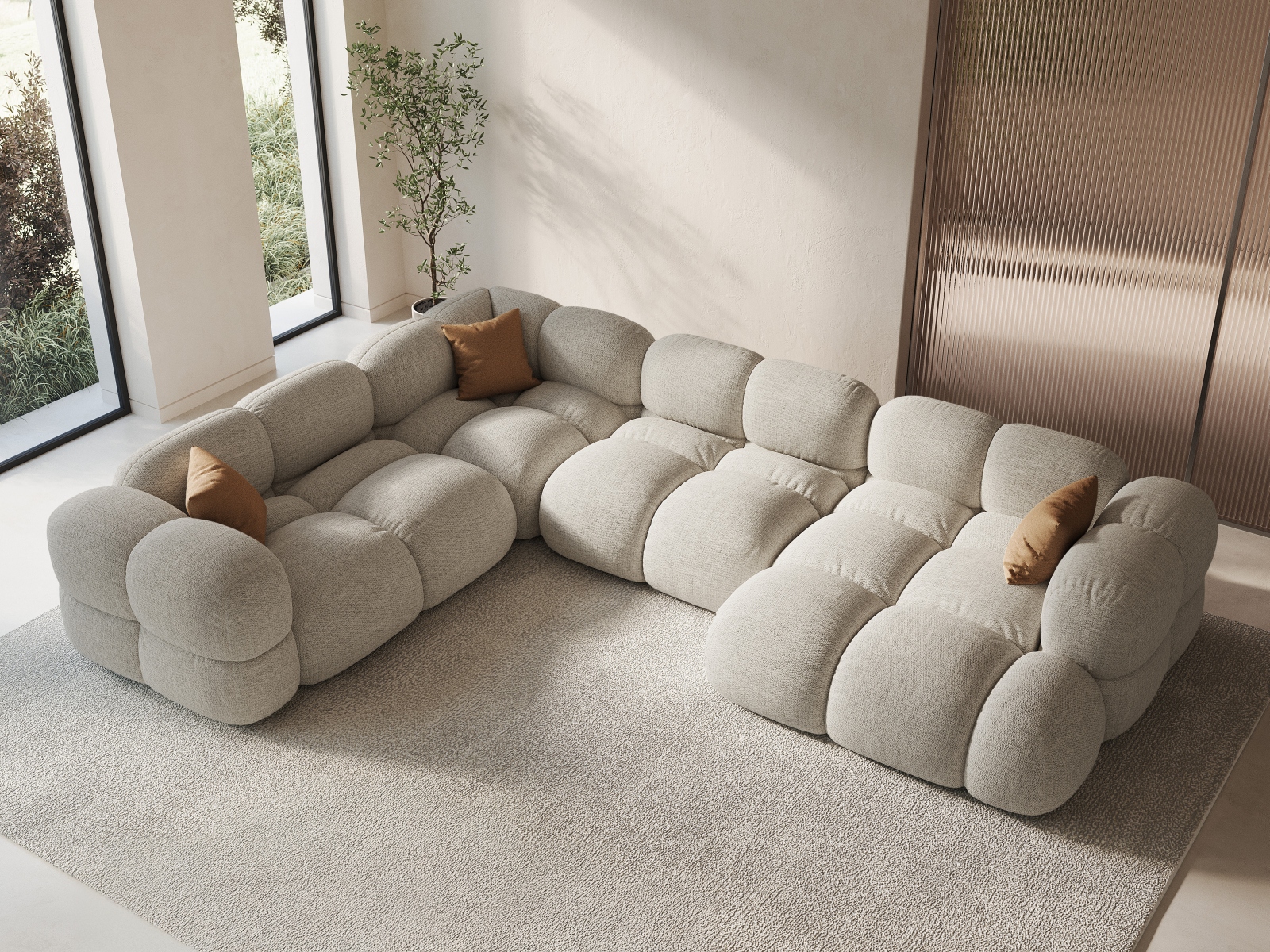 Cosmopolitan Design Panoramasofa Loretto 5-Sitzer Strukturierter Stoff Sorella Beige Links