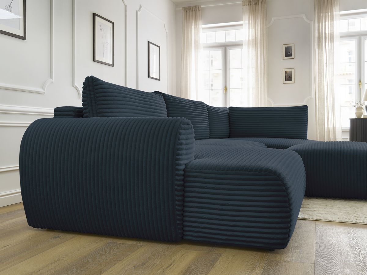 Bobochic Lucien Wohnlandschaft mit Pouf Breitcord weich Dunkelblau Ecke links