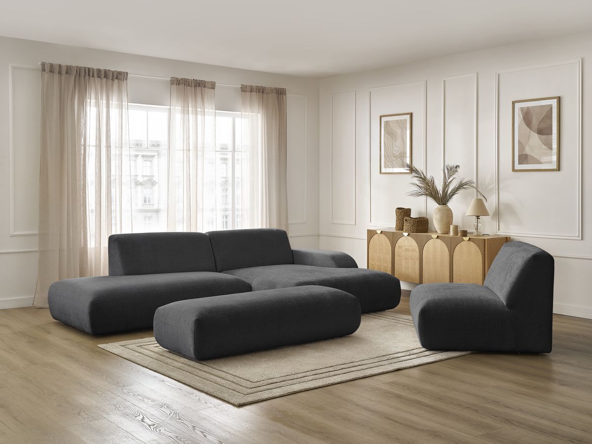 Bobochic Sirius Ecksofa mit Pouf 405 × 170 cm Strukturstoff Schwarz Ecke rechts