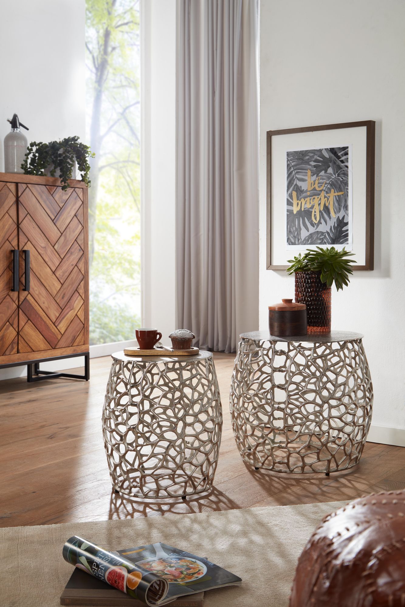 Satztisch 2er-Set Tungudalur Aluminium Silber Ø 46 cm