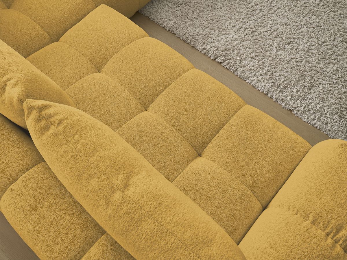 Bobochic Everest Ecksofa mit Schlaffunktion und Bettkasten 320 × 212 cm, 5 Kissen Melange-Stoff Gelb Ecke rechts