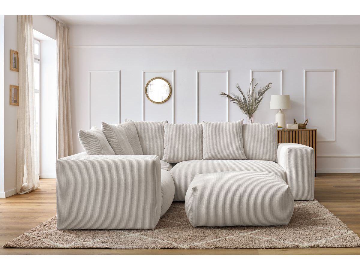 Bobochic Voltaire Ecksofa mit Pouf 268 × 214 cm Cordsamt Beige Ecke links