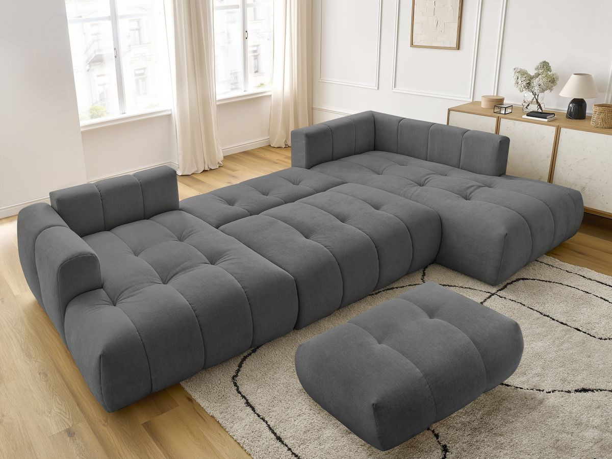 Bobochic Fuji Wohnlandschaft mit Pouf Stoff Dunkelgrau Ecke links