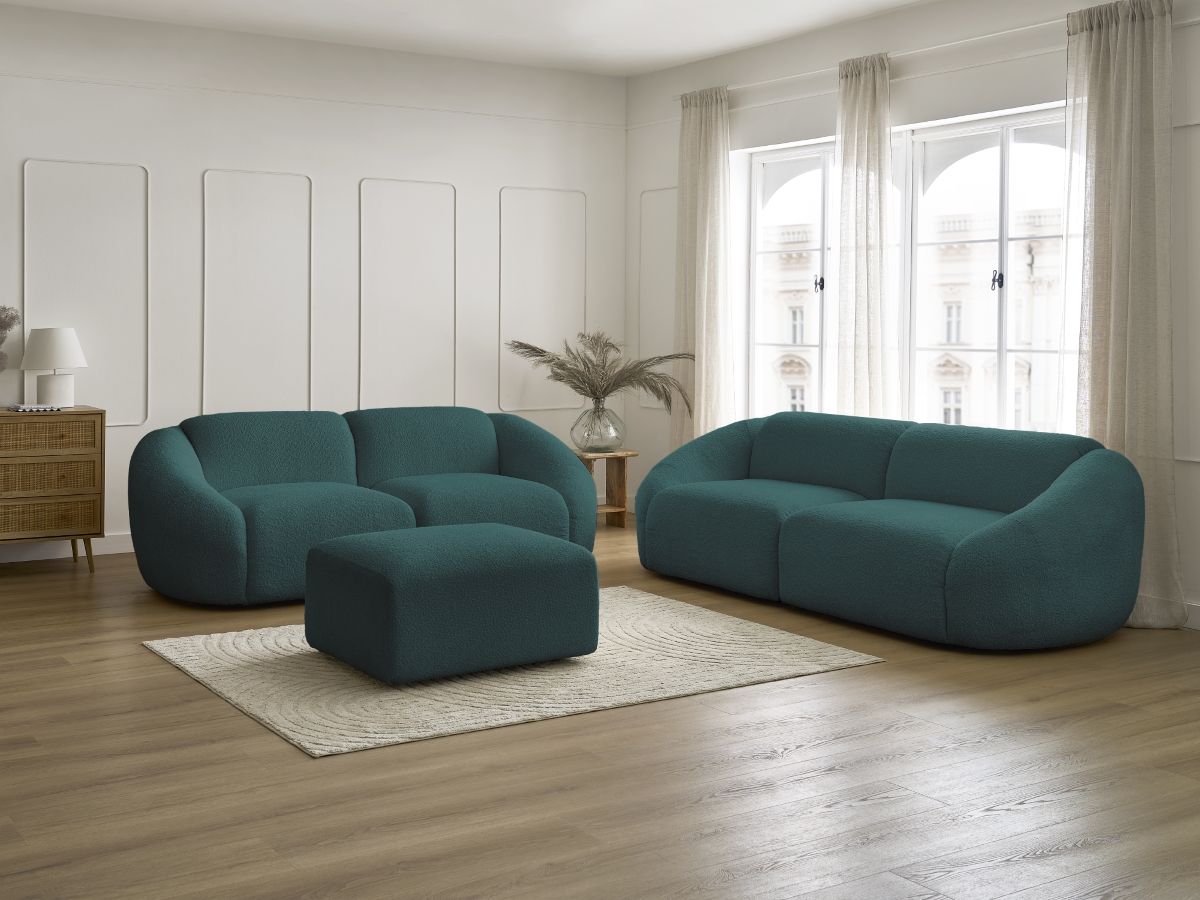 Bobochic Tina Sofa 6-Sitzer mit Pouf Bouclé-Stoff Hellblau