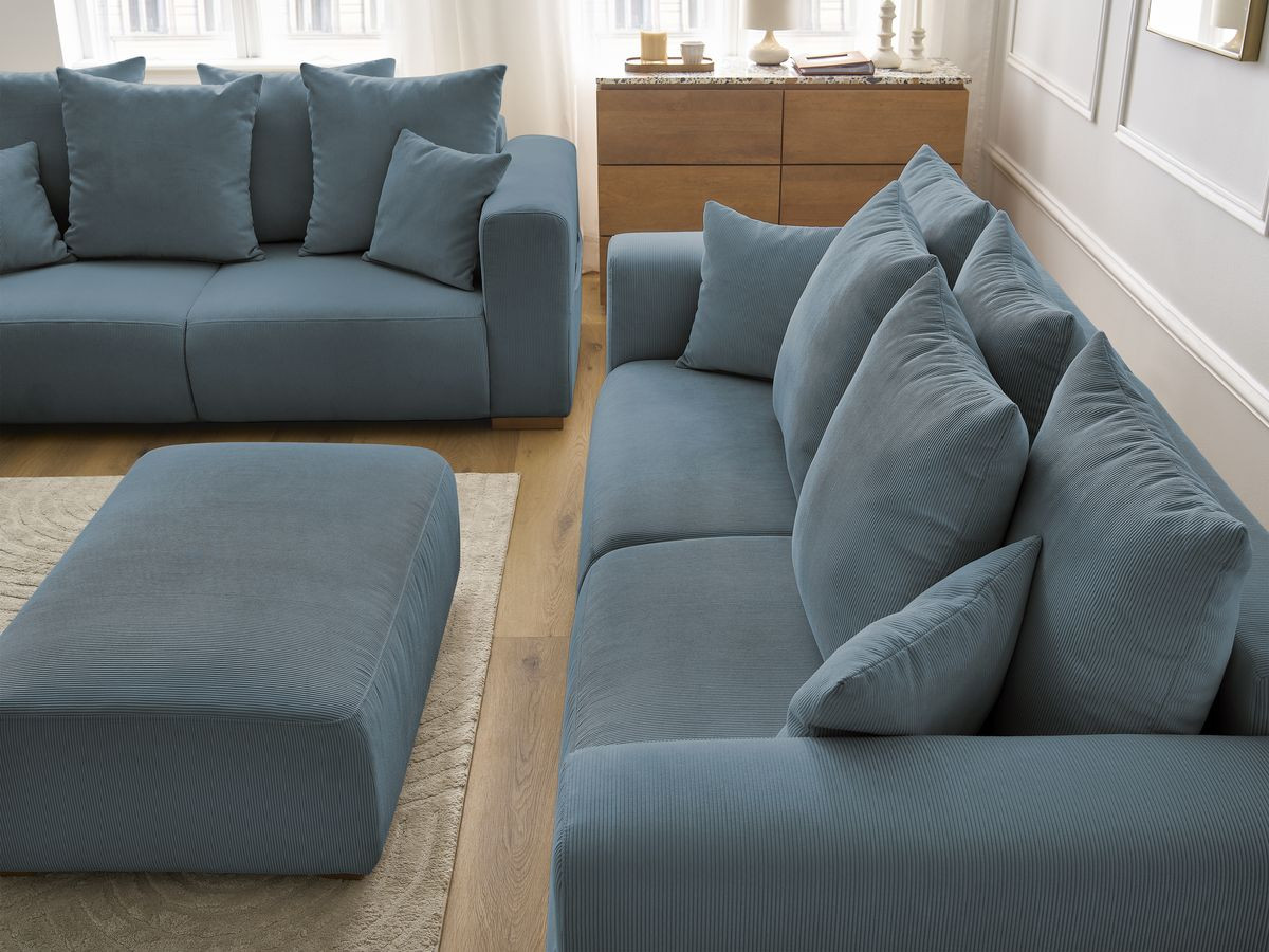 Bobochic Sidonie Sofa 6-Sitzer mit Pouf Cordsamt Dunkelblau