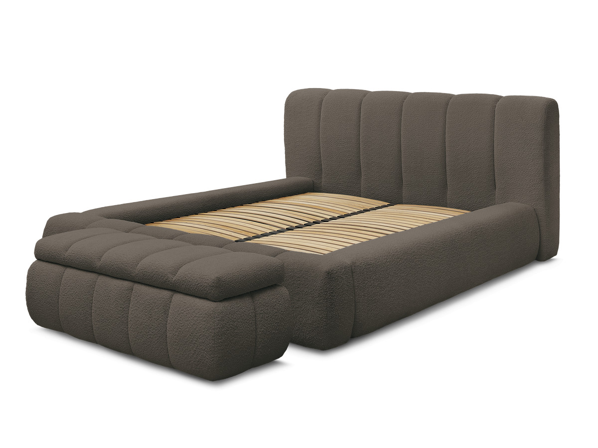 Bobochic Denali Polsterbett mit Bettkasten mit Bettbank Bouclé-Stoff Braun, Liegefläche 140 × 190 cm