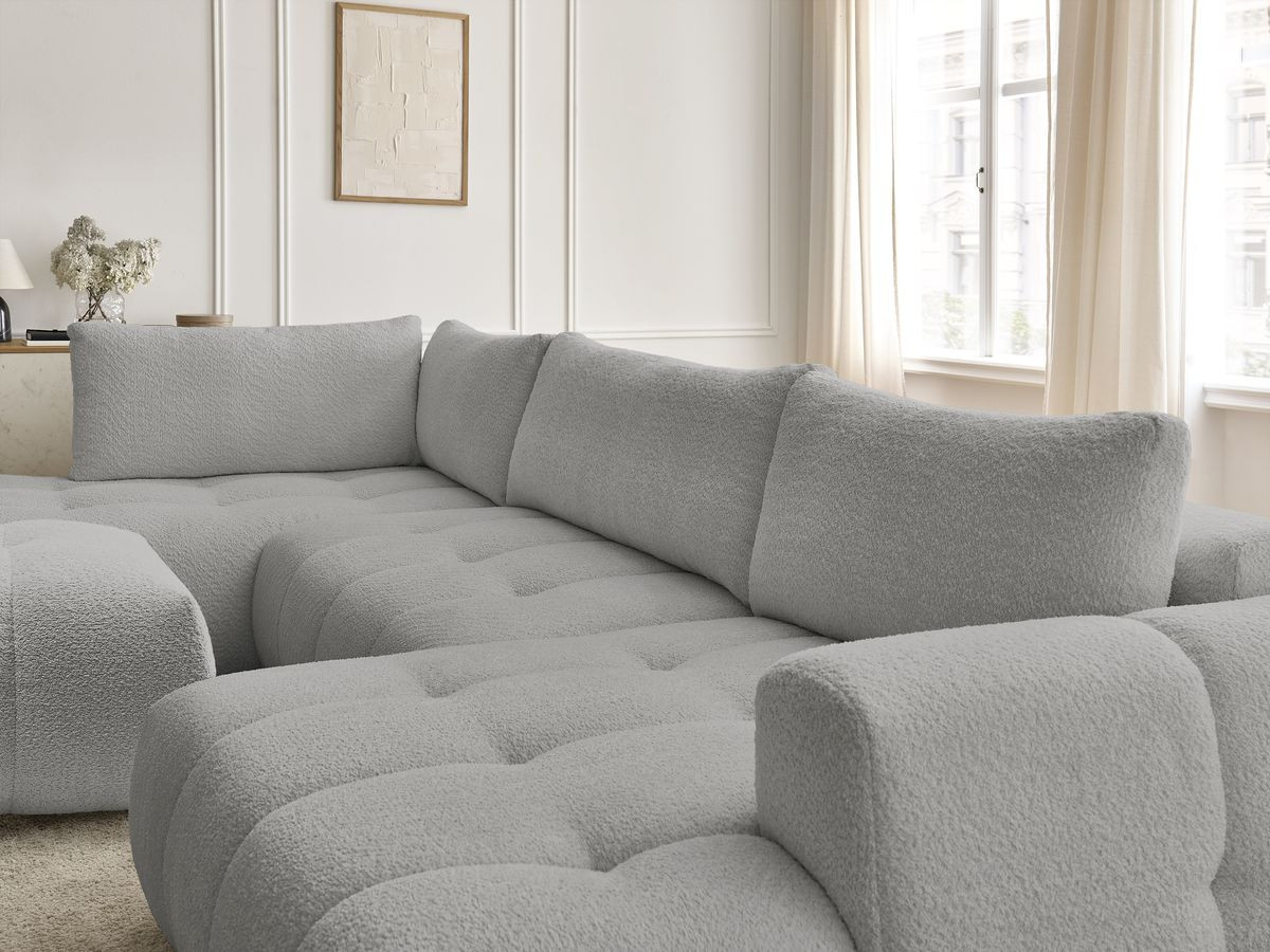 Bobochic Fuji Wohnlandschaft mit Pouf Bouclé-Stoff Hellgrau Ecke rechts