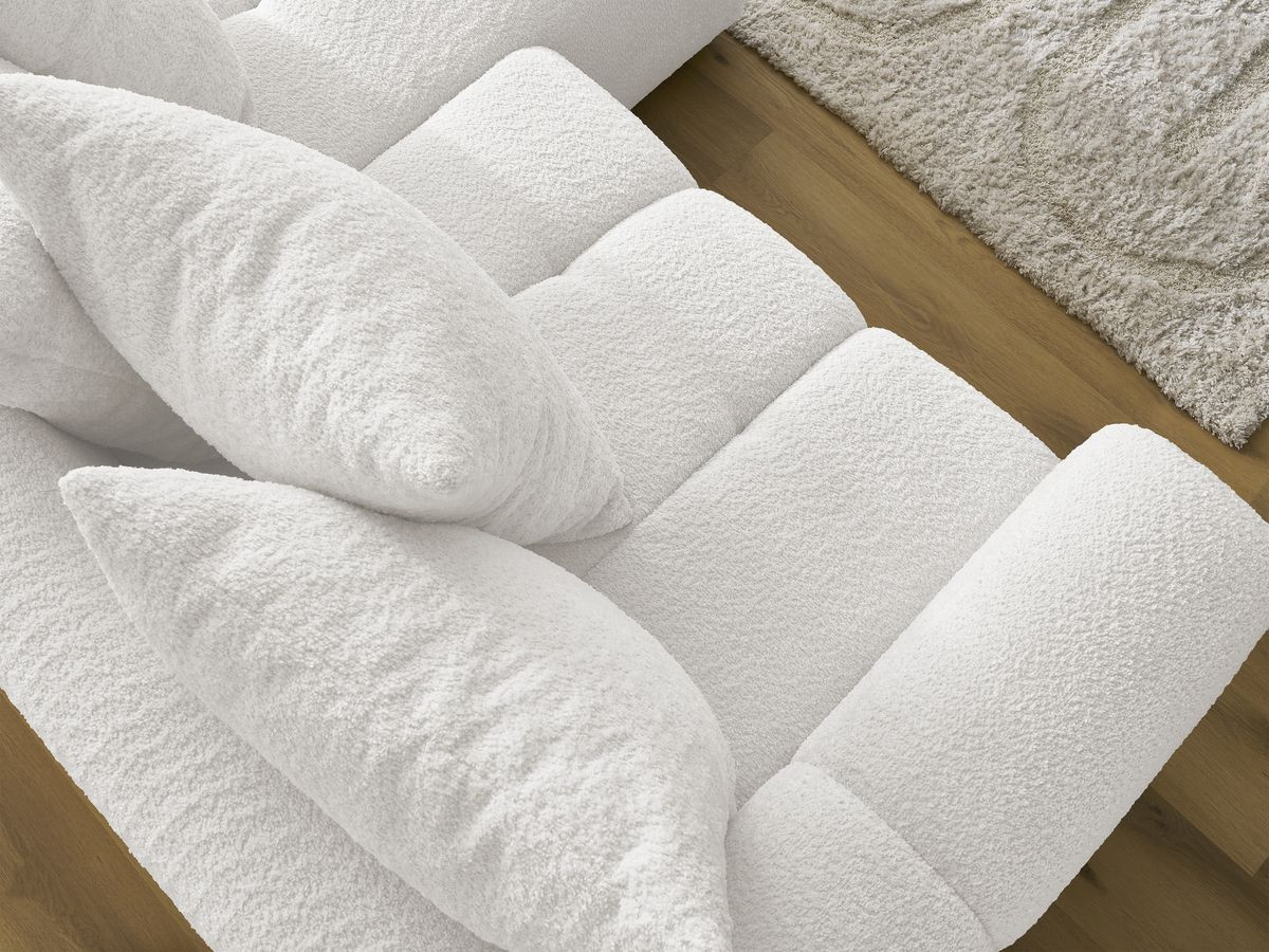 Bobochic Roxelane Ecksofa mit Schlaffunktion und Bettkasten 258 × 150 cm Bouclé-Stoff Weiß Ecke rechts