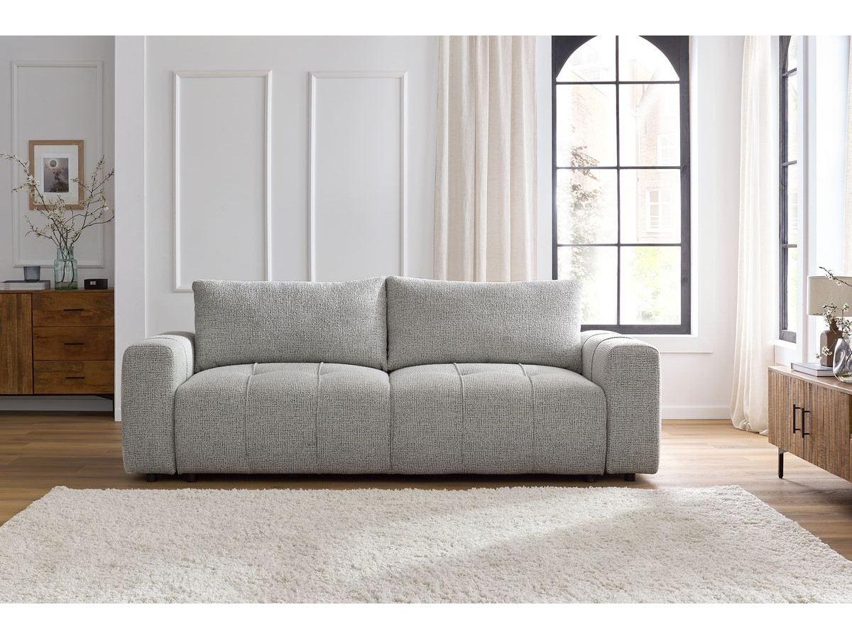 Bobochic Arsene Schlafsofa 3-Sitzer mit Bettkasten Melange-Stoff Hellgrau
