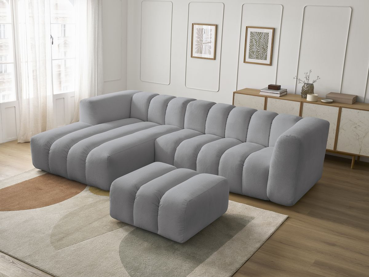 Bobochic Talia Ecksofa mit Pouf Melange-Stoff Hellgrau Ecke links