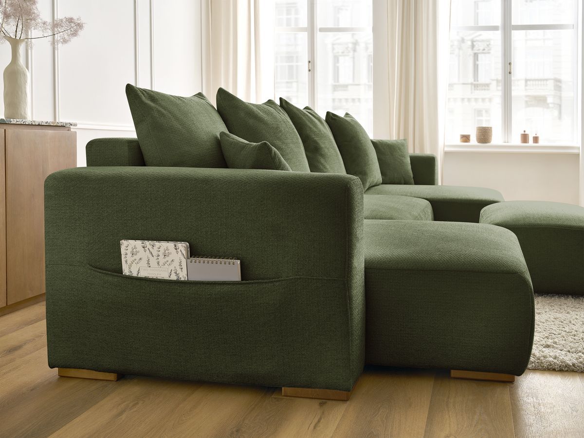 Bobochic Sidonie Wohnlandschaft mit Pouf Melange-Stoff Grün