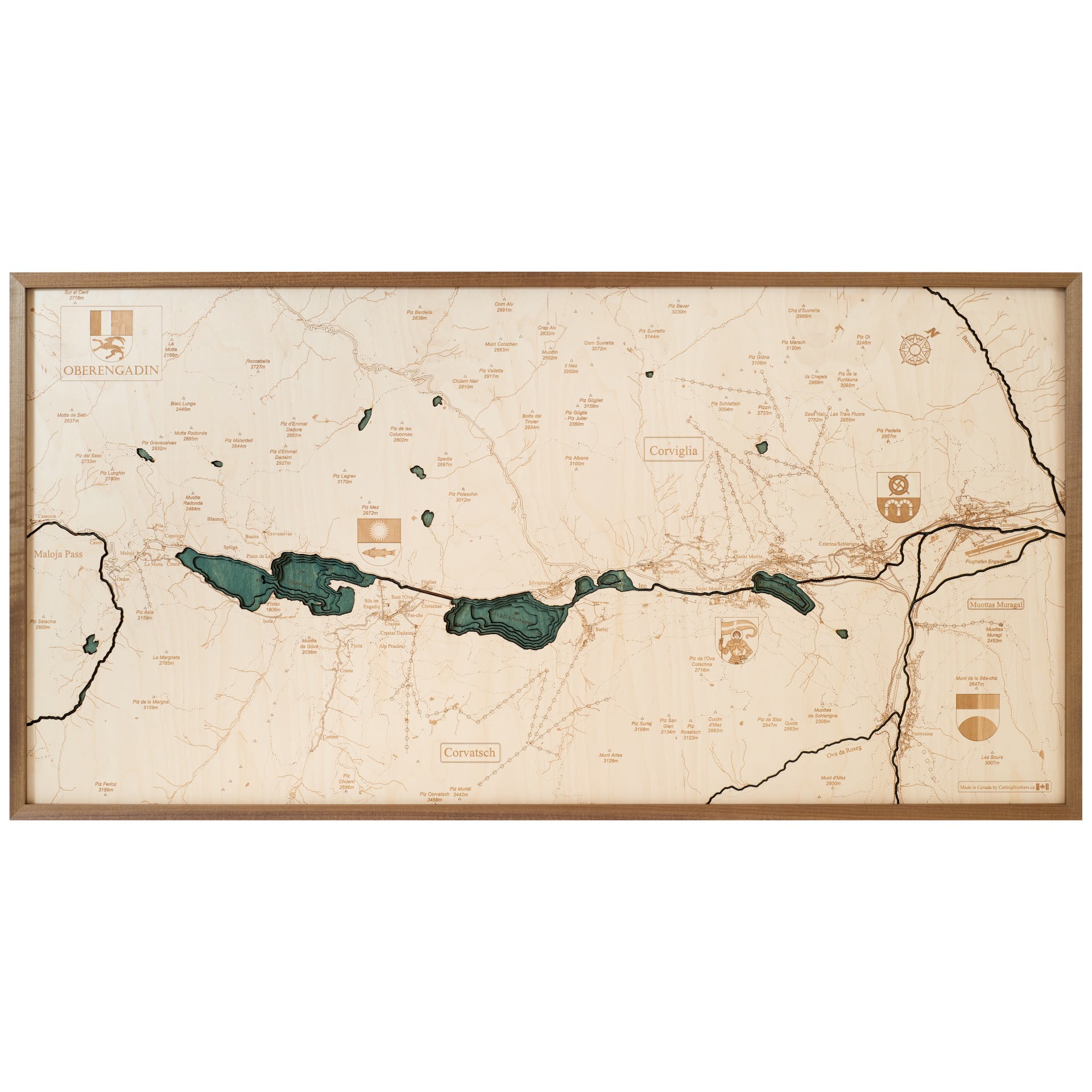 Cutting Brothers 3D Holz-Wandkarte Oberengadin St. Moritz 122 x 61 moebelfaktor