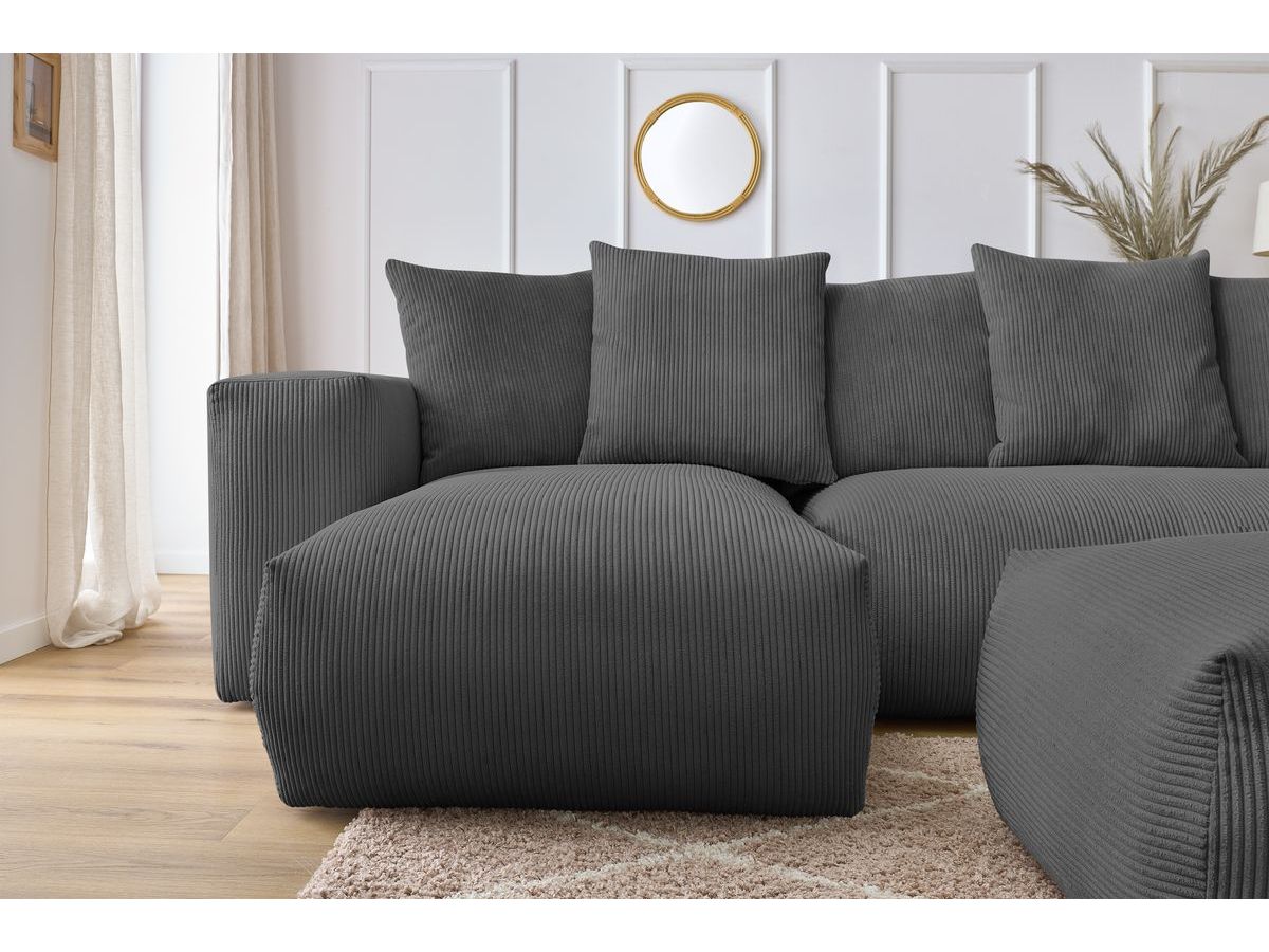 Bobochic Voltaire Wohnlandschaft mit Pouf 356 × 214 cm Cordsamt Dunkelgrau Ecke links