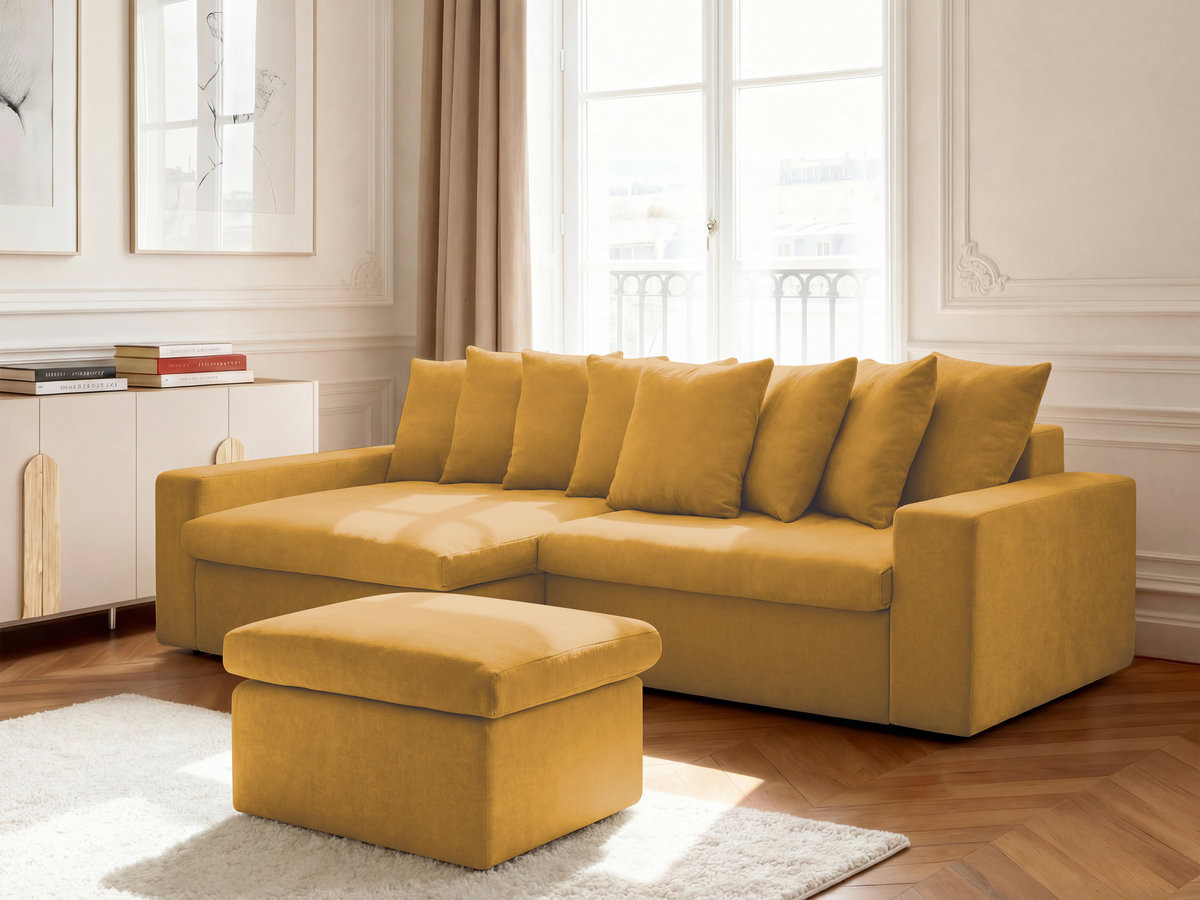 Bobochic Enore Ecksofa mit Pouf Stoff Gelb Ecke links
