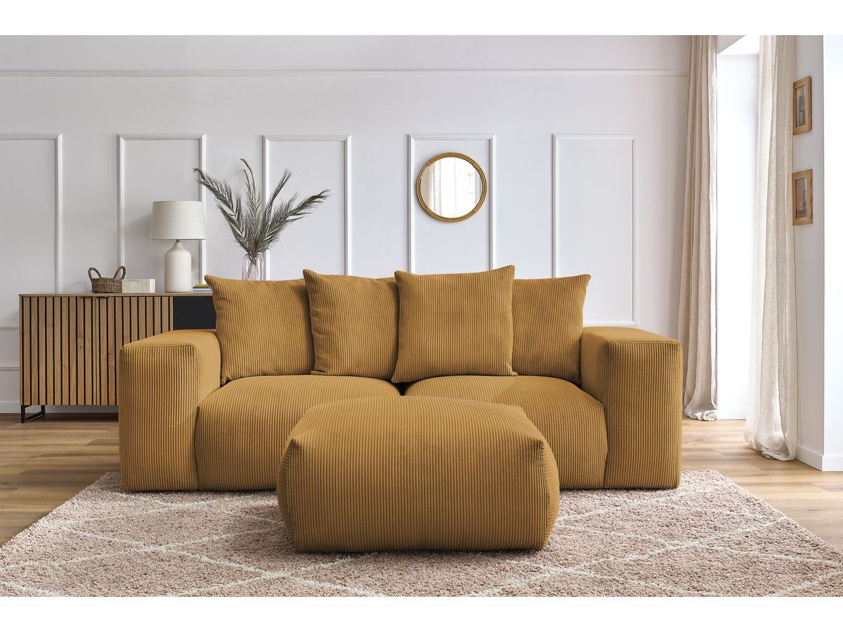 Bobochic Voltaire Sofa 4-Sitzer mit Pouf 248 × 100 cm Cordsamt Gelb