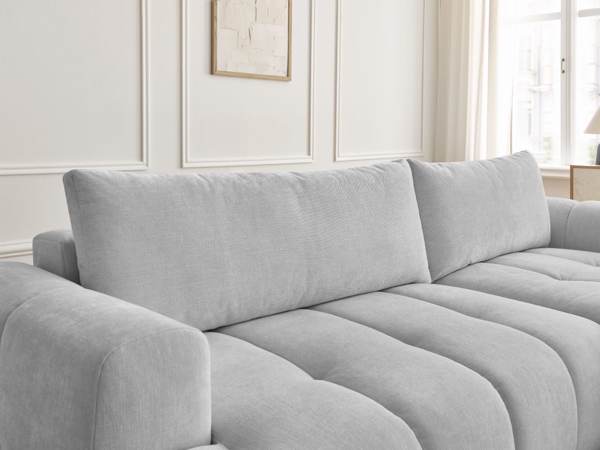 Bobochic Fuji Ecksofa mit Schlaffunktion und Bettkasten und Pouf 292 × 160 cm Stoff Hellgrau Ecke rechts