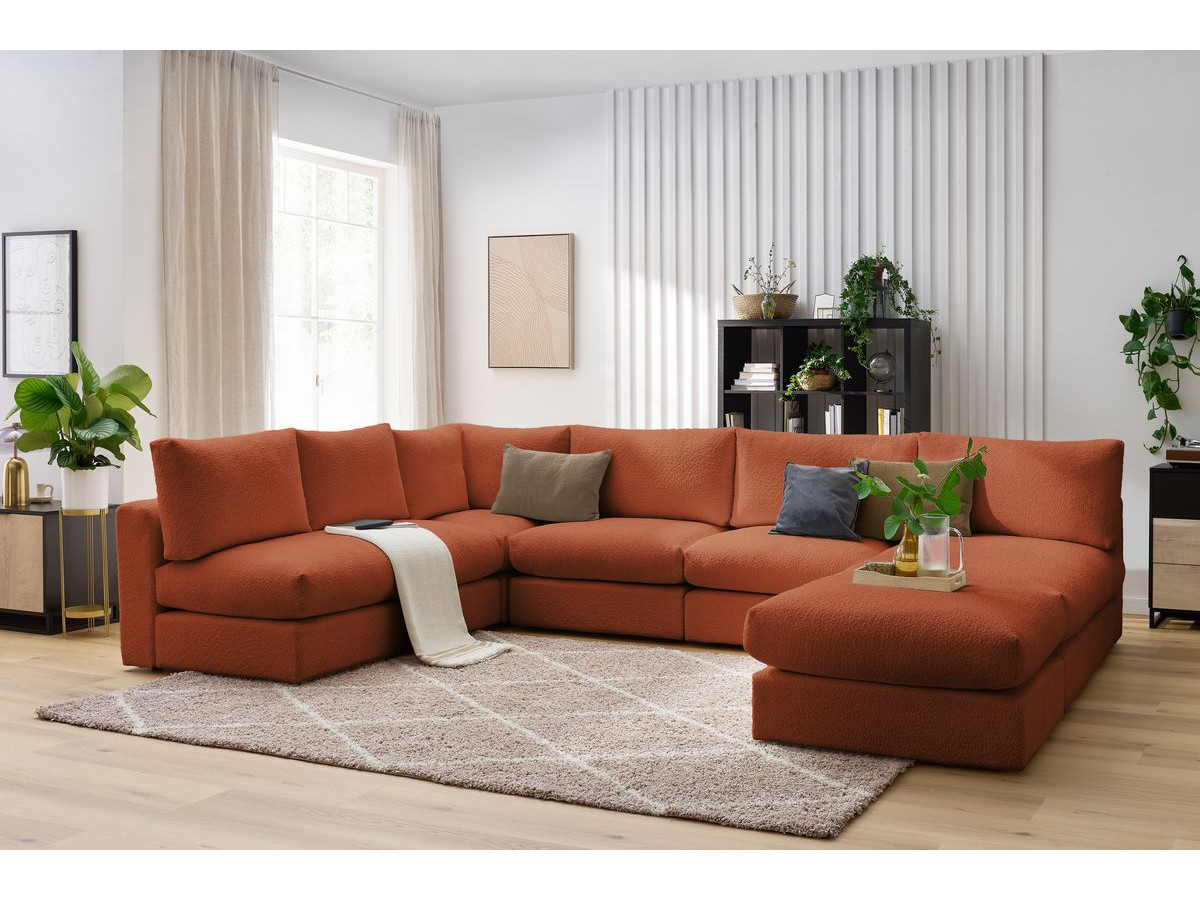 Bobochic Paris Ecksofa mit Pouf 369 × 262 cm Bouclé-Stoff Orange