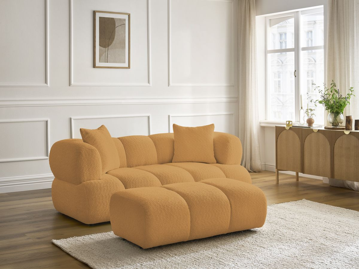 Bobochic Pamira Sofa 2-Sitzer mit Pouf Bouclé-Stoff Gelb
