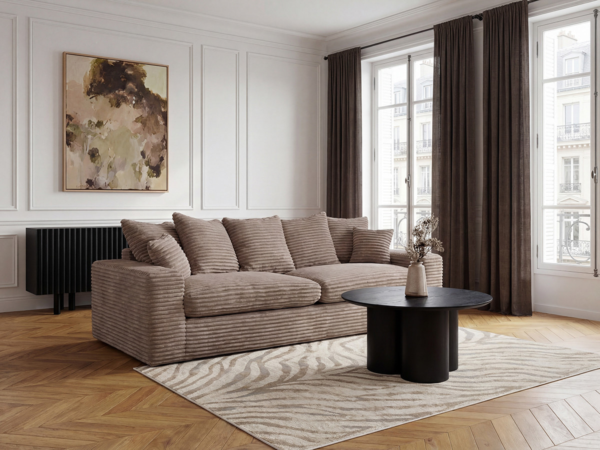 Bobochic Nevada Sofa 3-Sitzer 260 × 97 cm Breitcord weich Taupe