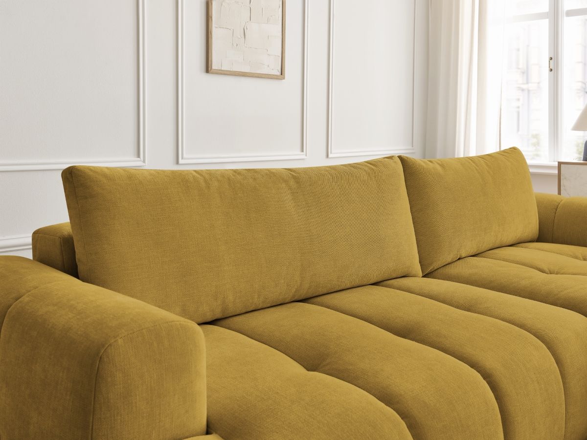 Bobochic Fuji Ecksofa mit Schlaffunktion und Bettkasten 292 × 160 cm Stoff Gelb Ecke rechts