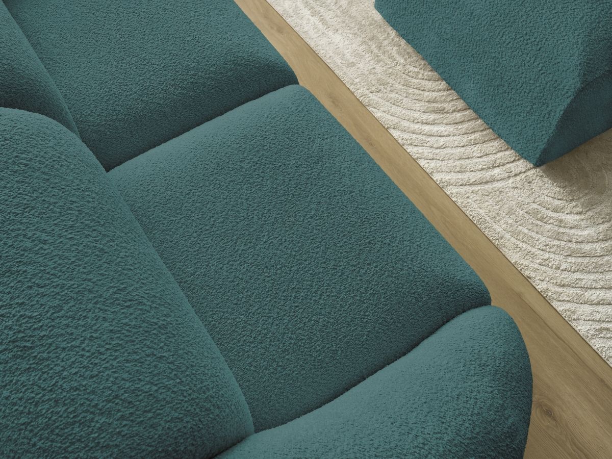 Bobochic Tina Sofa 3-Sitzer mit Pouf Bouclé-Stoff Hellblau