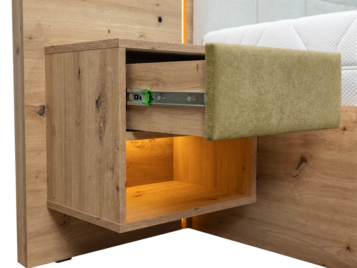 Bobochic Ryokan Polsterbett mit Bettkasten Strukturstoff Grün, Liegefläche 140 × 190 cm