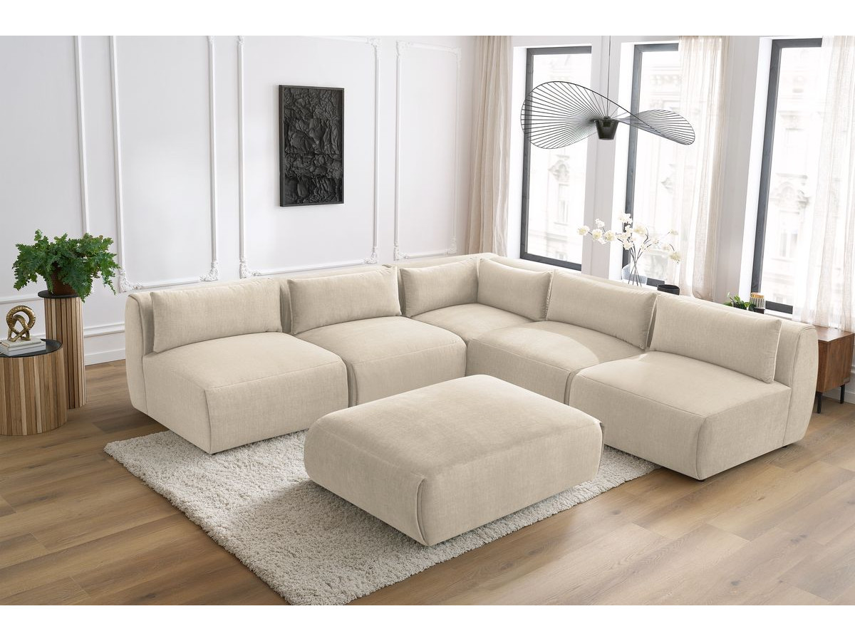 Bobochic Jeanne Ecksofa mit Pouf Samt Beige