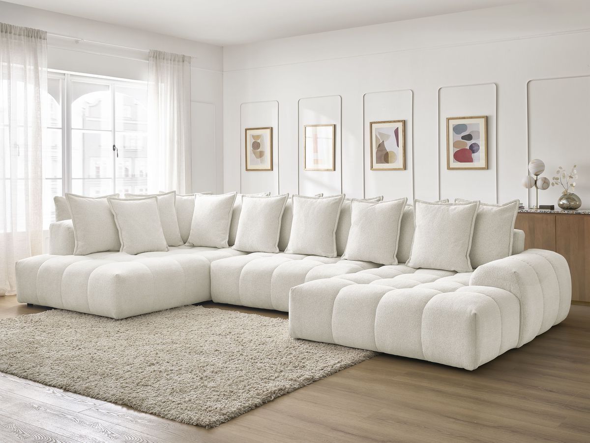 Bobochic Everest Wohnlandschaft, 14 Kissen Melange-Stoff Weiß Ecke rechts
