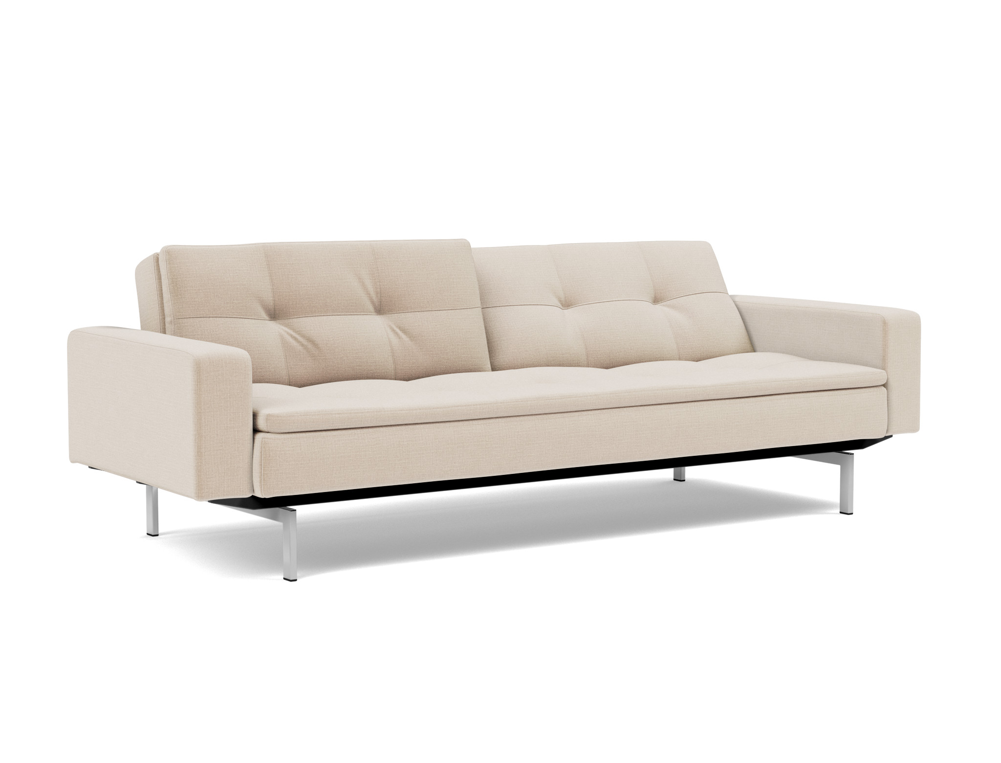 Schlafsofa Dublexo mit Armlehnen Chenille Esina 410-Almond-Beige Beine Chrom