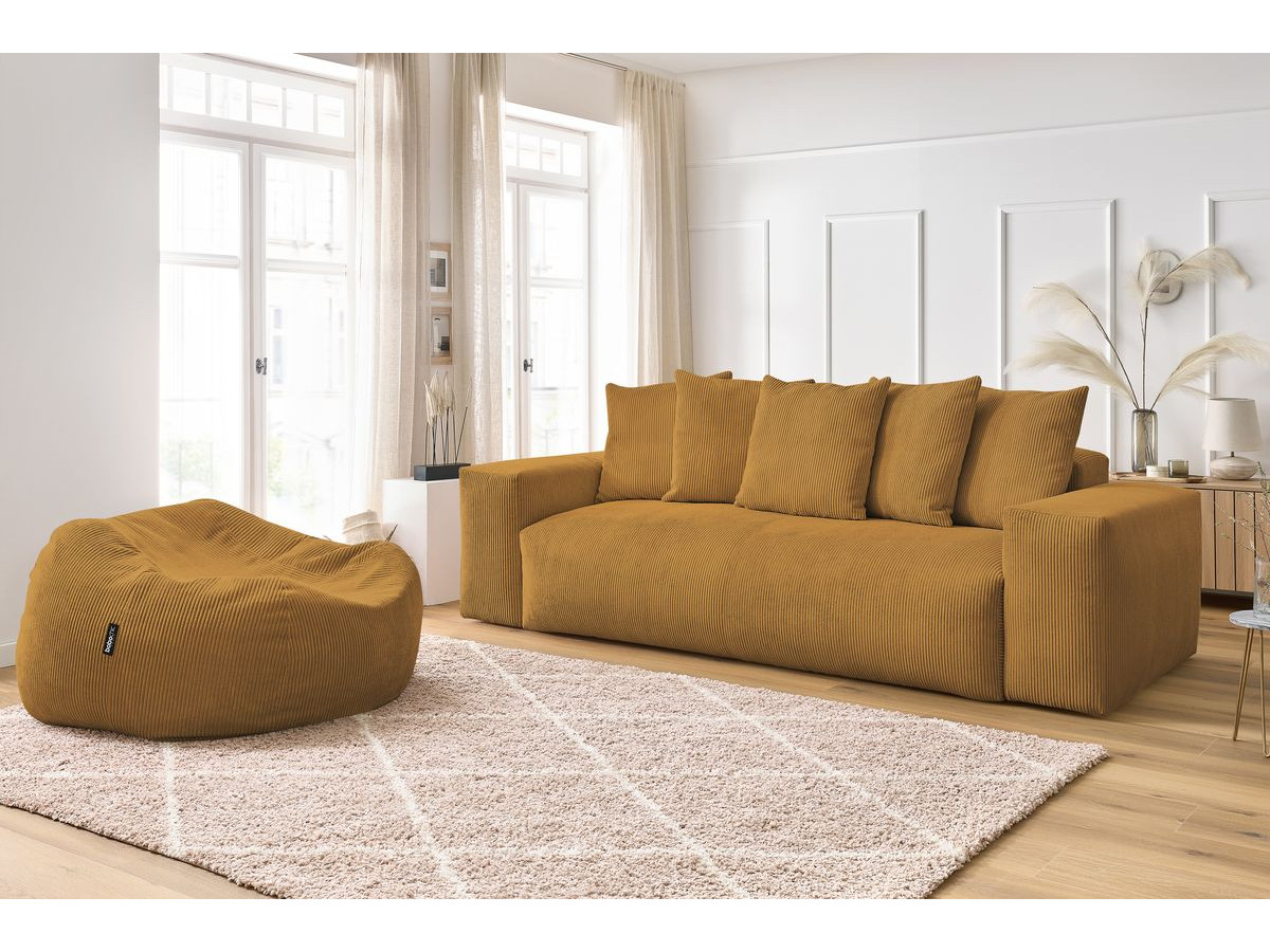 Bobochic Voltaire Sofa 4-Sitzer mit Pouf 280 × 124 cm Cordsamt Gelb