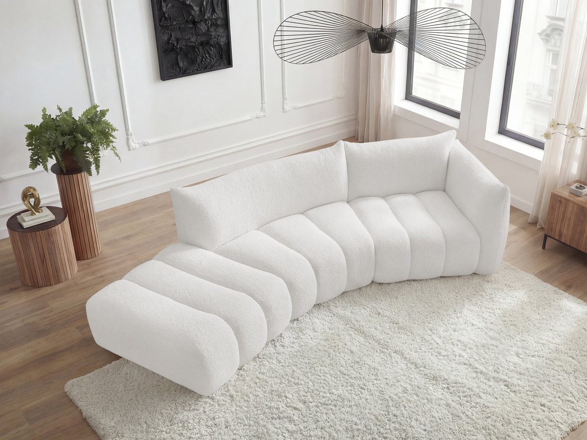 Bobochic Azra Ecksofa 325 × 112 cm Bouclé-Stoff Weiß Ecke rechts