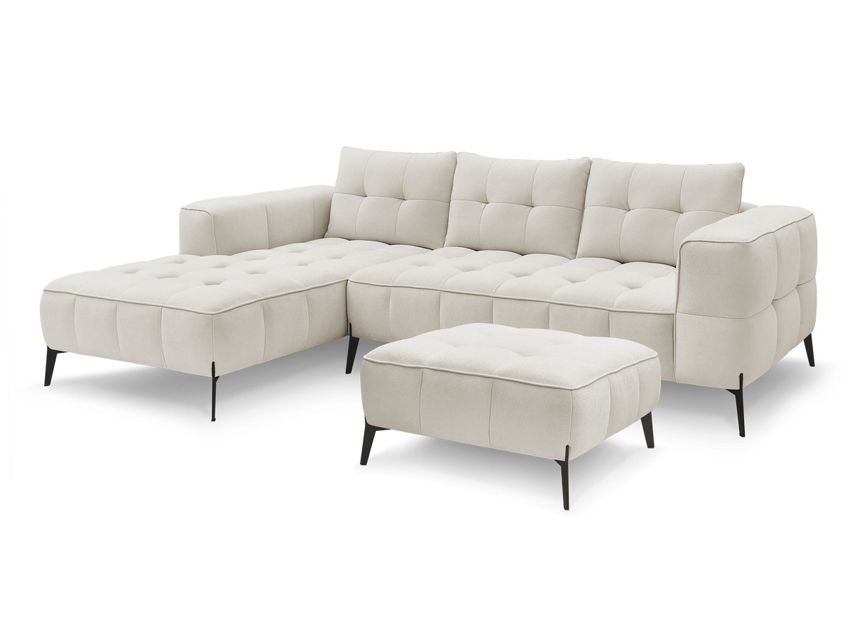 Bobochic Anis Ecksofa mit Pouf Strukturstoff Beige Ecke links
