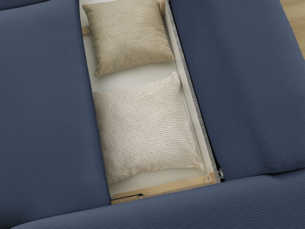 Bobochic Ezechiel Schlafsofa 3-Sitzer mit Bettkasten Melange-Stoff Dunkelblau