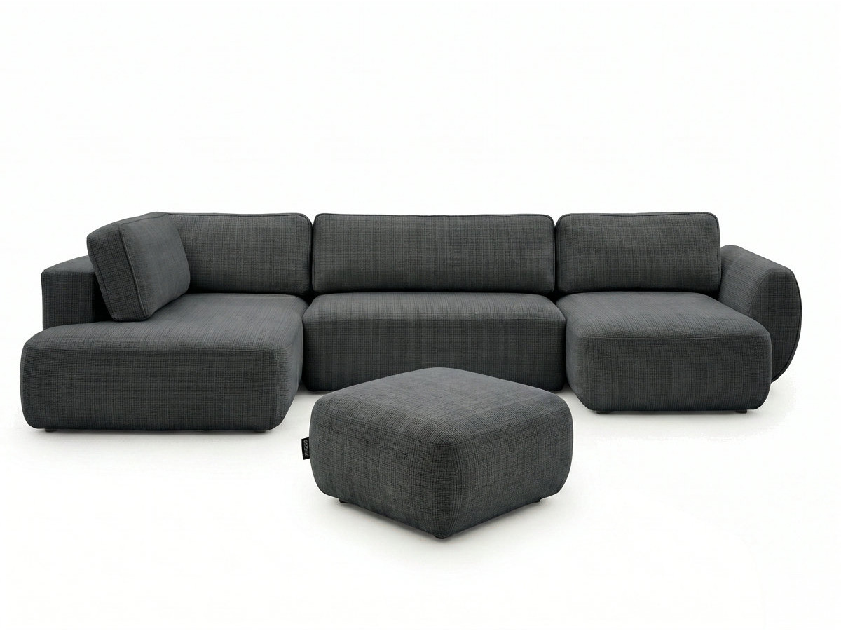 Bobochic Denise Wohnlandschaft mit Pouf Strukturstoff Schwarz Ecke rechts