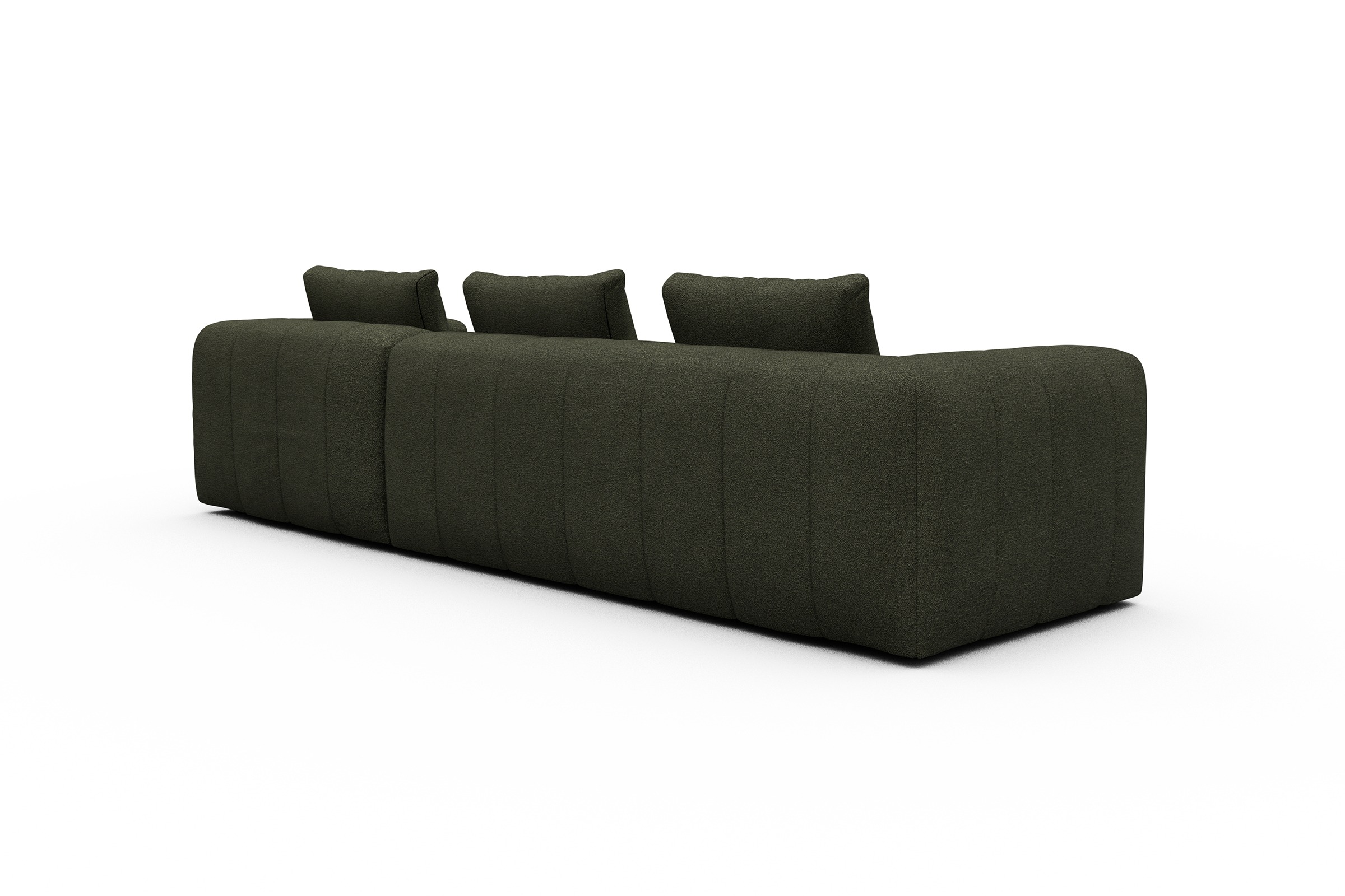Ecksofa Hugo 2,5-Sitzer Armlehne links mit Chaiselongue Boucle-Forest-Green