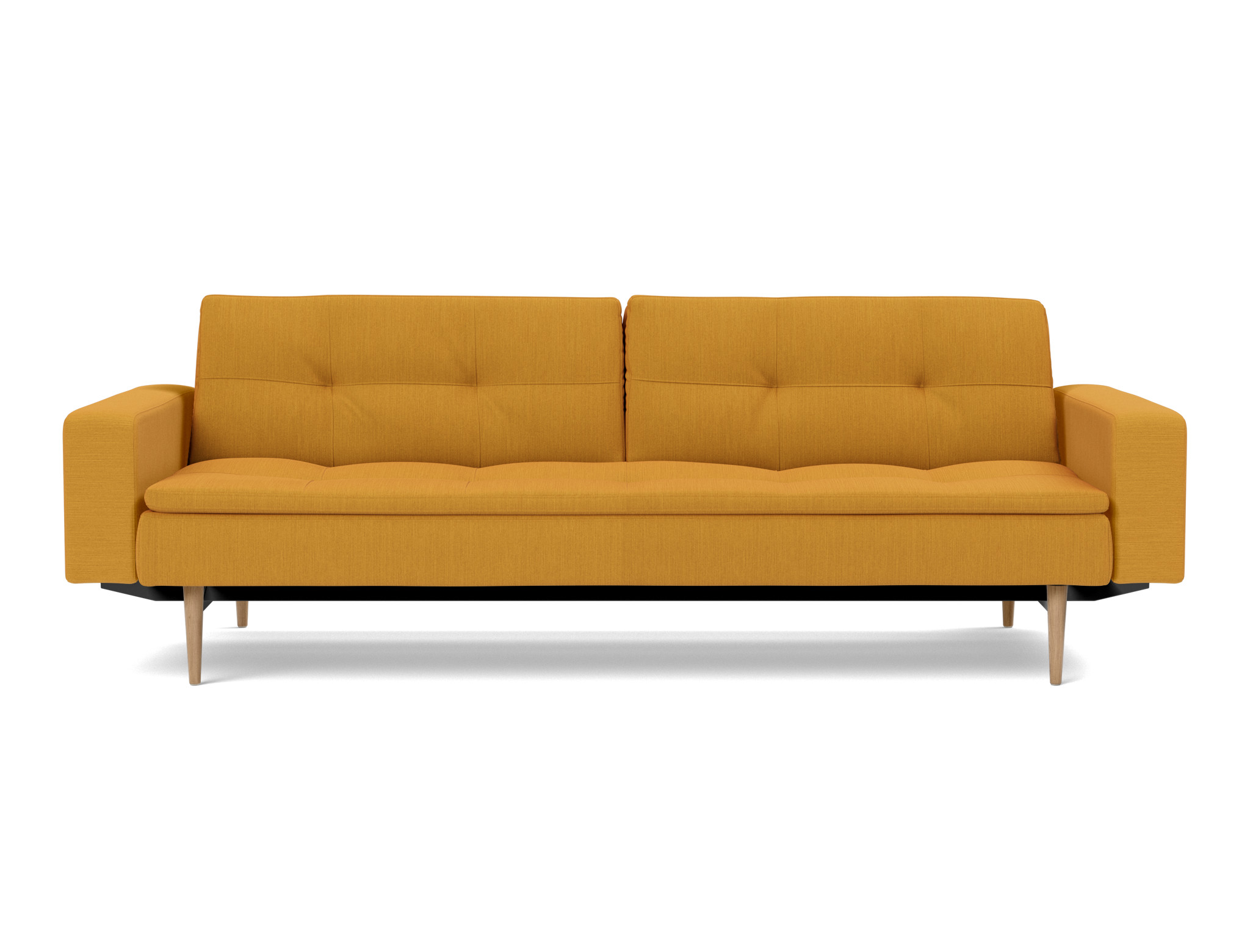 Schlafsofa Dublexo mit Armlehnen Flachgewebe Elegance 507-Burned-Curry Beine Styletto Eiche hell