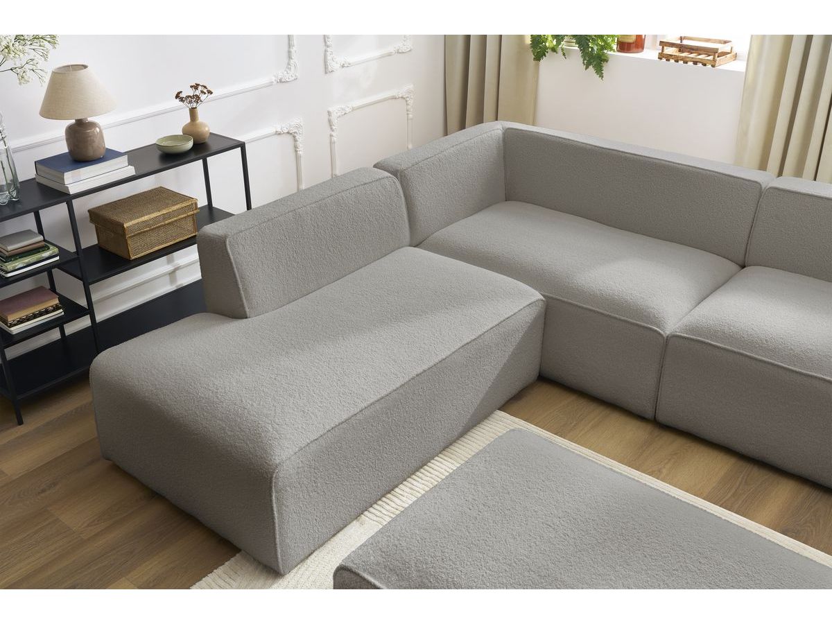 Bobochic Megeve Wohnlandschaft mit Pouf Bouclé-Stoff Hellgrau Ecke rechts