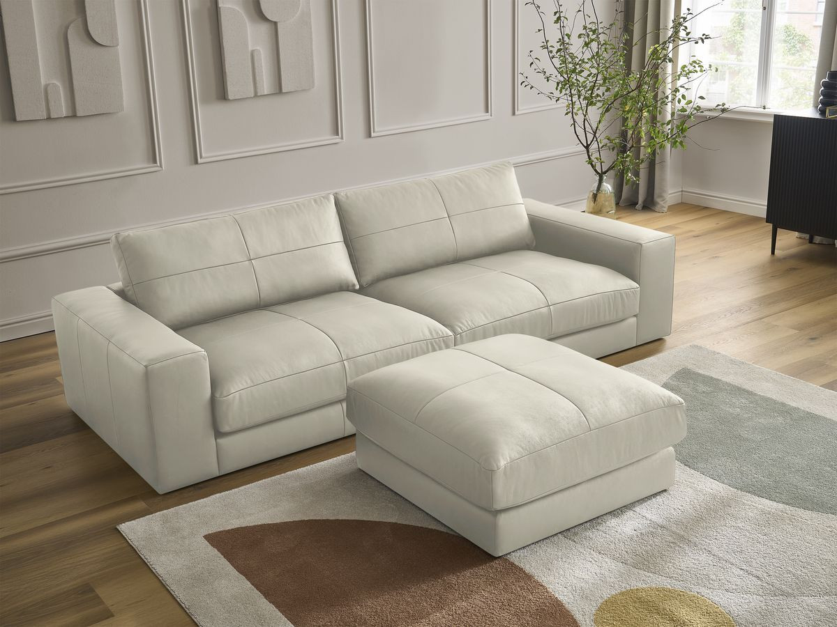 Bobochic Leonard Sofa 4-Sitzer mit Pouf 274 × 109 cm Leder Beige