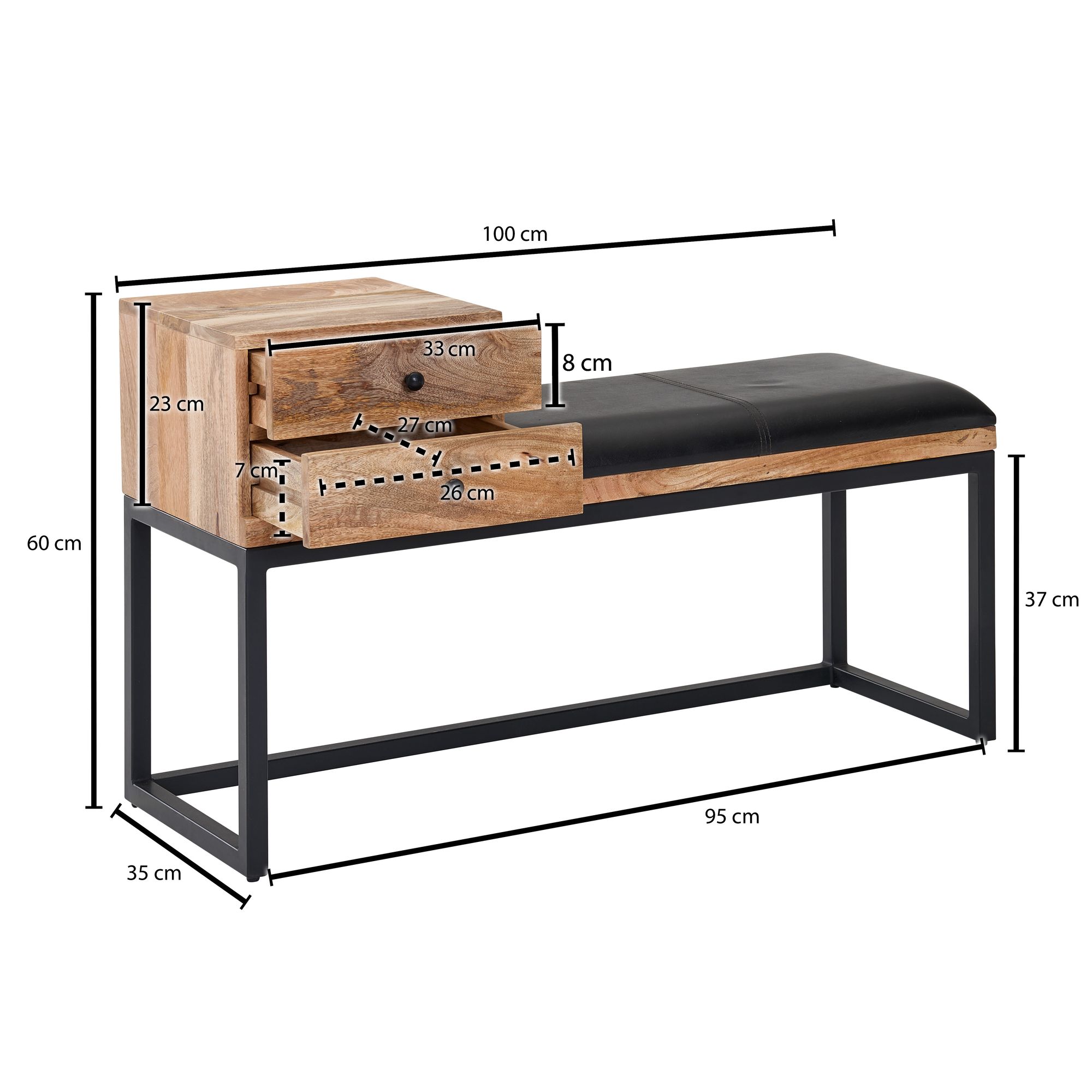 Sitzbank Hofsos Mango Massivholz Schwarz 100 × 35 × 60 cm