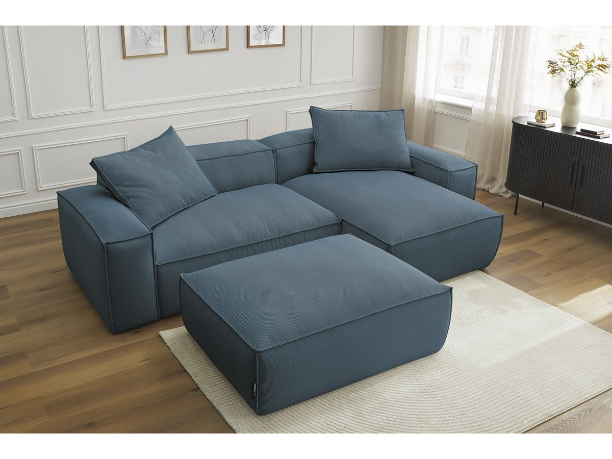 Bobochic Boheme Ecksofa mit Pouf Cordsamt Blau