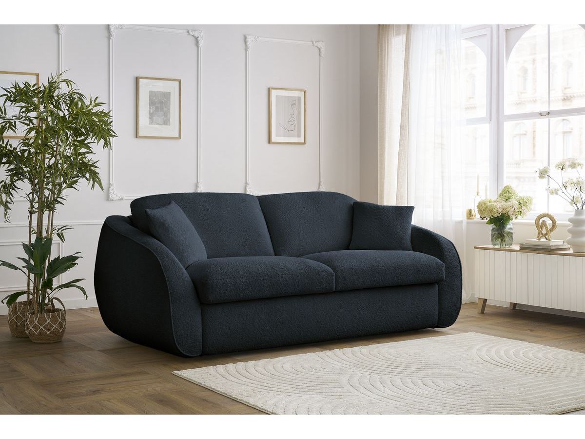 Bobochic Cezanne Schlafsofa 3-Sitzer Bouclé-Stoff Blau, Liegefläche 140 × 194 cm