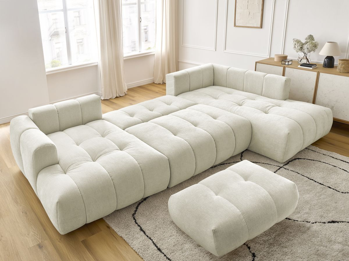 Bobochic Fuji Wohnlandschaft mit Pouf Stoff Beige Ecke links