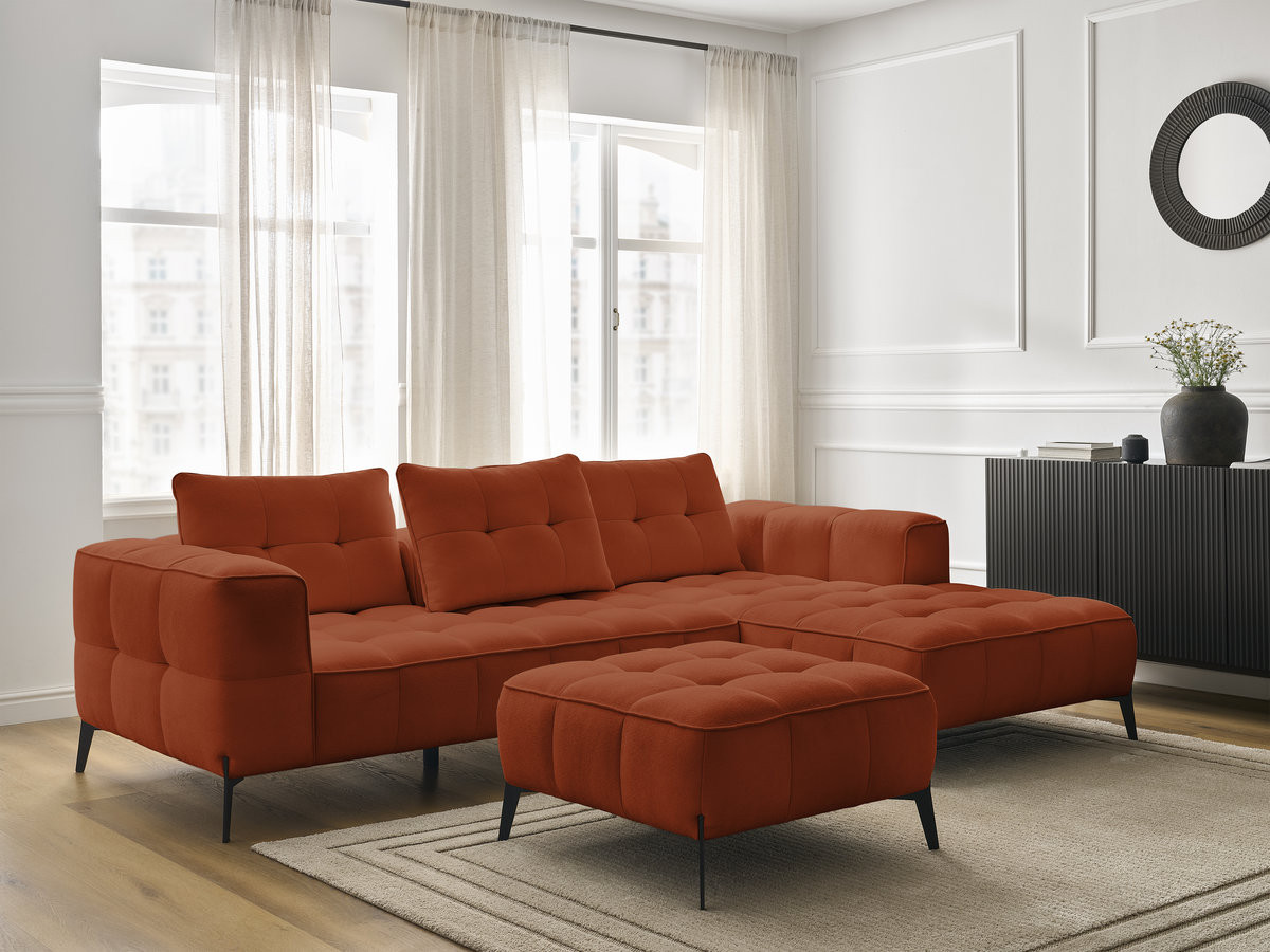 Bobochic Anis Ecksofa mit Pouf Strukturstoff Orange Ecke rechts