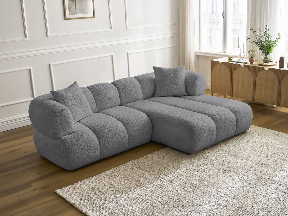 Bobochic Pamira Ecksofa Bouclé-Stoff Dunkelgrau Ecke rechts