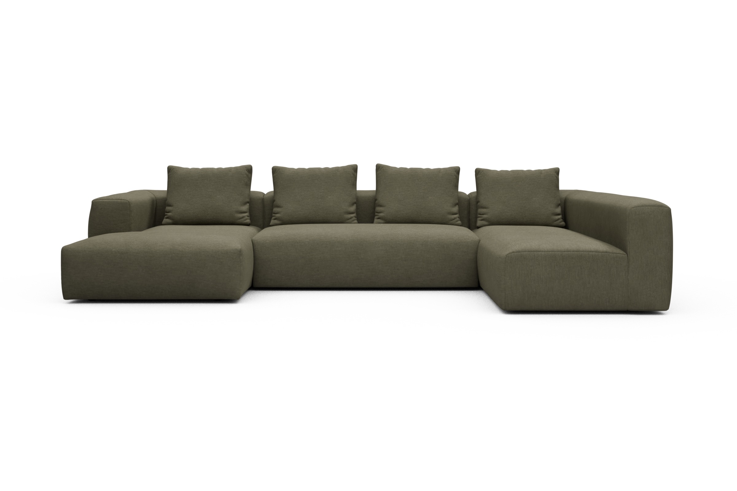 Skandi Home Wohnlandschaft Fred Chaiselongue links mit 2-Sitzer und lange Armlehne rechts Vivus-Dusty-Olive moebelfaktor