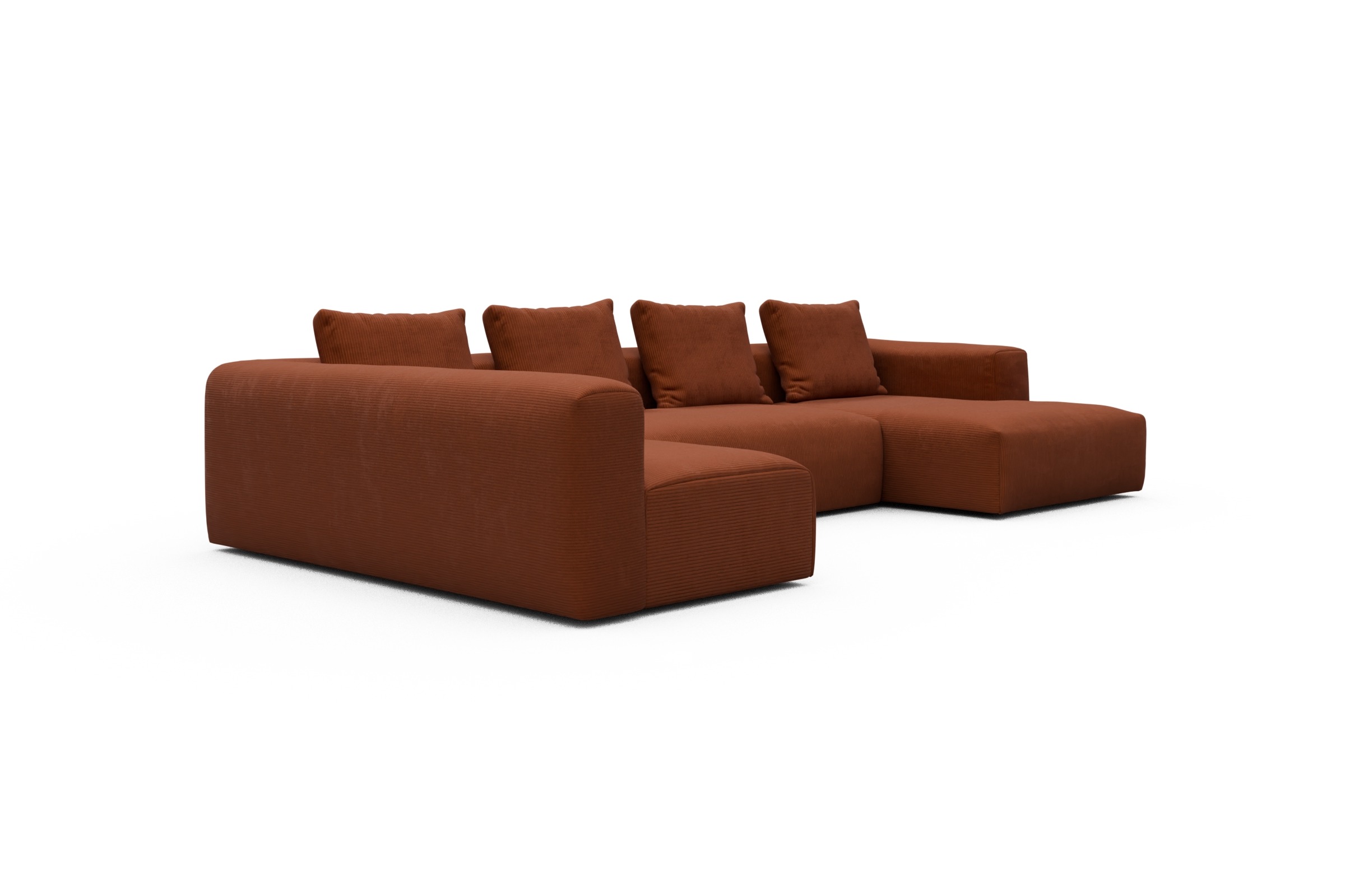 Wohnlandschaft Fred Chaiselongue rechts mit 2-Sitzer und lange Armlehne links Corduroy-Burnt-Orange