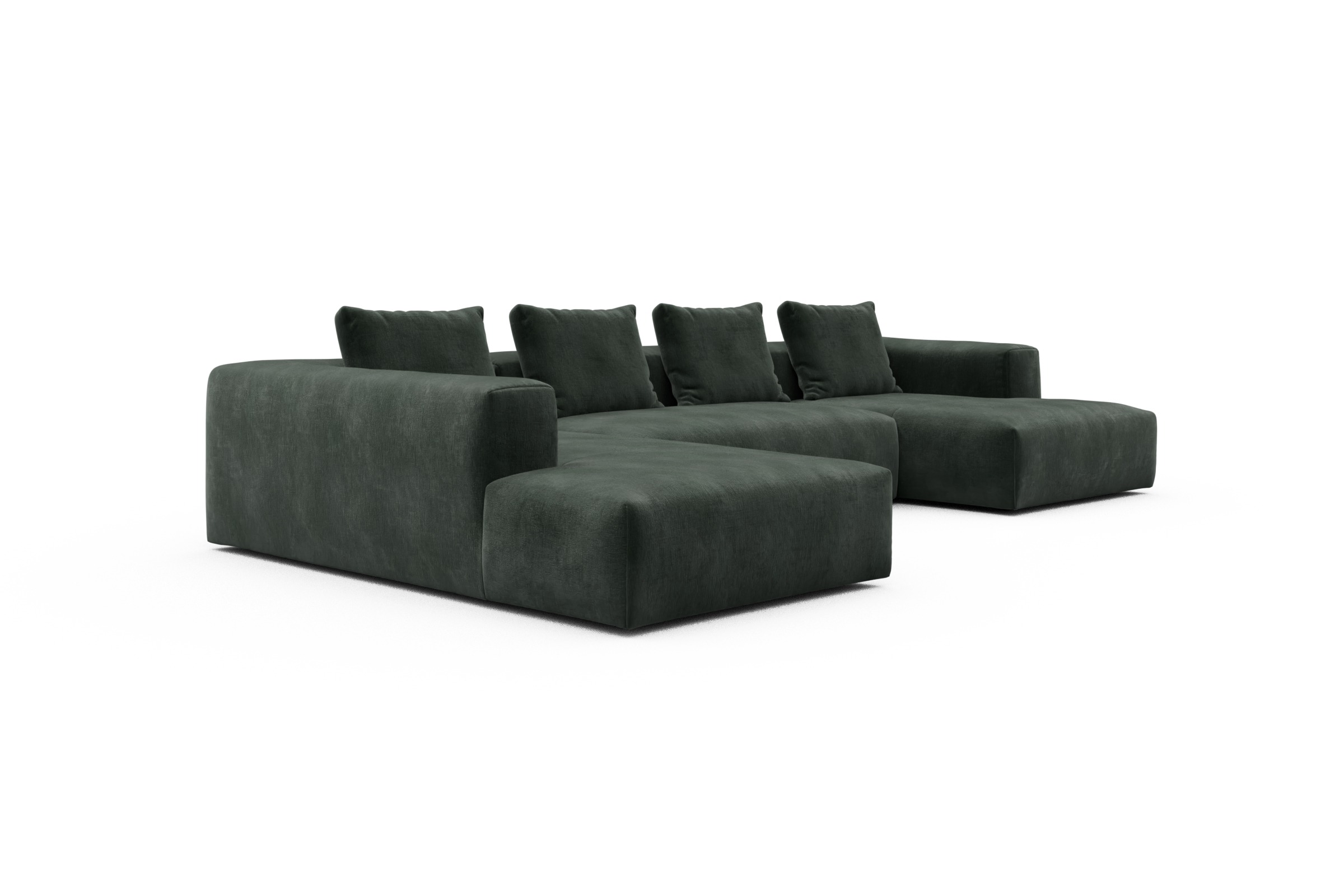 Wohnlandschaft Fred Relax-Ecke links mit 2-Sitzer und Chaiselongue rechts Smooth-Laurel-Green