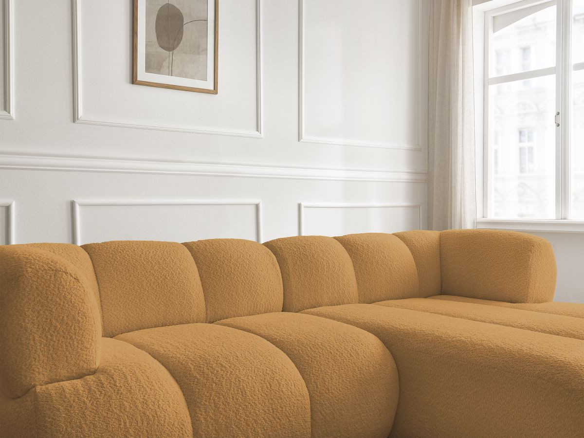 Bobochic Pamira Ecksofa mit Pouf Bouclé-Stoff Gelb Ecke rechts
